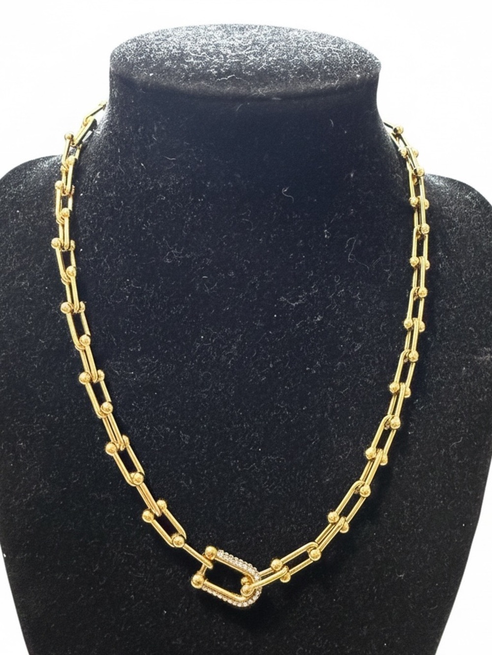 Gold Link Chain Necklace with Pavé Clasp